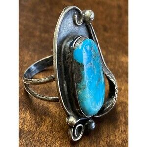 TURQUOISE RING Sz 6.5 NATIVE AMERICAN NAVAJO STERLING SILVER TURQUOISE